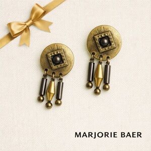 Marjorie Baer Vintage Geometric Mixed Metal Drop Earrings